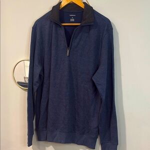 Van Heusen Mens Quarter Zip Sweater Blue Pullover Cotton Mens Medium